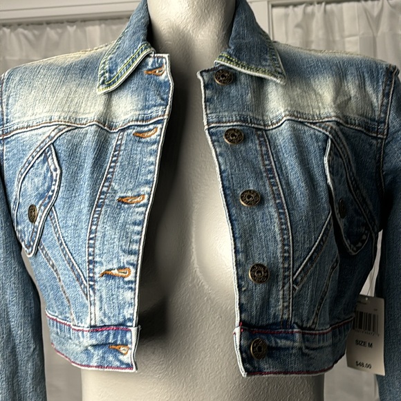 NWT - YNQ - Distressed Crop/Cropped Jean Jacket - Sz M - Picture 4 of 16